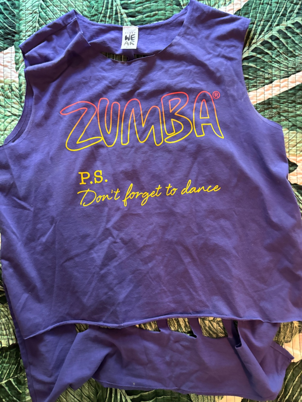 Zumba Fitness Purple Crop Muscle Tank with Yellow & Pink Logo